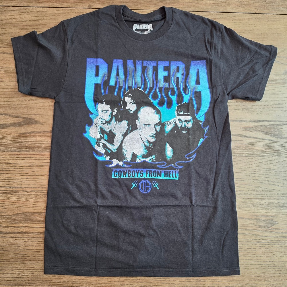 Pantera Cowboys From Hell Band T-Shirt Black Blue Flame Graphic Mens Medium NWOT